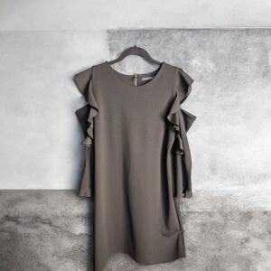 224-Imperial Ruffle Sleeve Dress in Brown